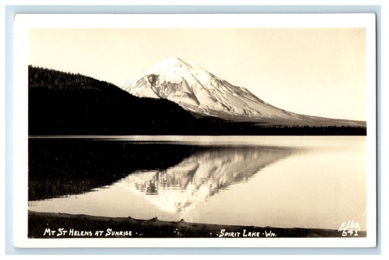 c1940's Mount St. Helens Sunrise Spirit Lake Washington WA RPPC Photo Postcard