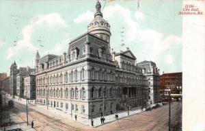 Baltimore Maryland~City Hall & Street Corner~People on Sidewalk~1909 Postcard