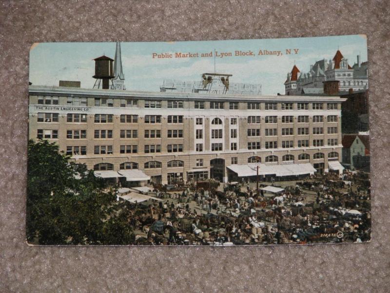 Public Market & Lyon Block, Albany, N.Y. used vintage card, Early 1900`s