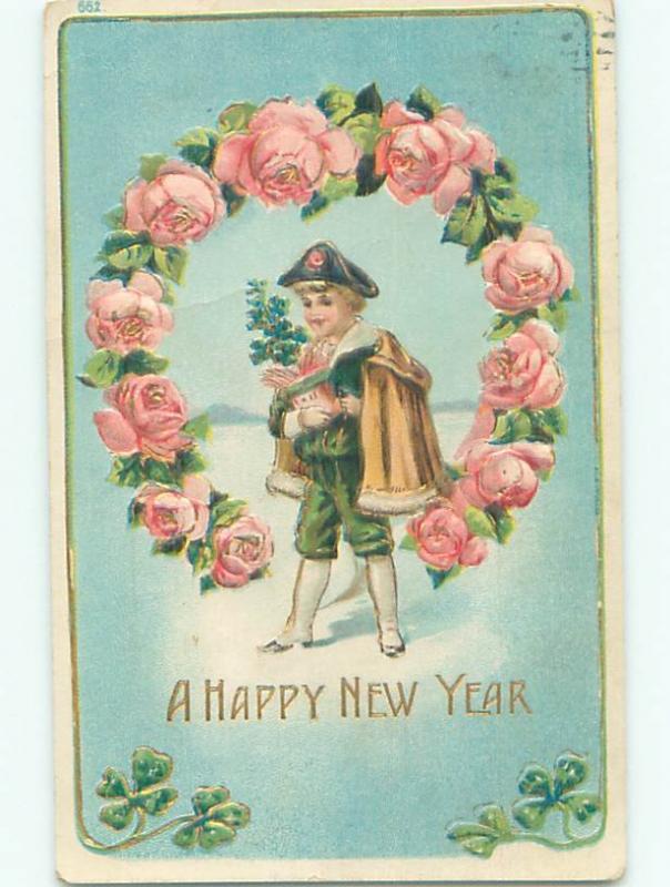 Pre-Linen New Year BOY IN RING OF ROSE FLOWERS AB2646