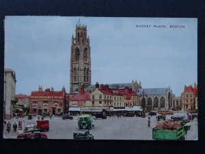 Lincolnshire BOSTON Market Place shows BATEMANS ALES Delivery Van c1936 Postcard
