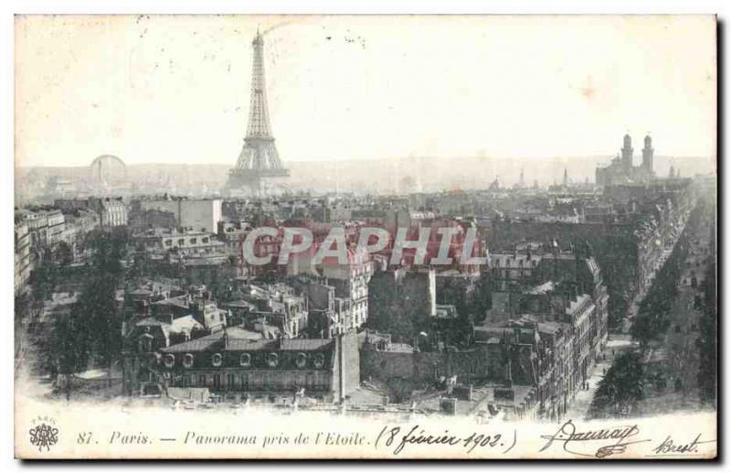 Paris Old Postcard panorama taken from & # 39Etoile Eiffel Tower