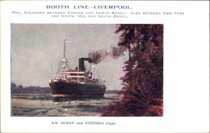 Liverpool England Booth Line Mail Steamers S.S. Alban and Stephen Class PC