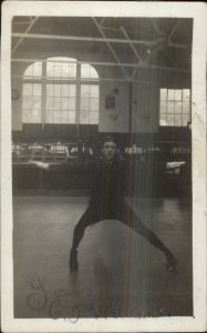 Man Posing on Roller Skates Skating Autograph? Real Photo Postcard c1910