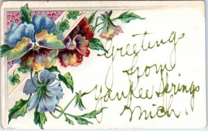 YANKEE SPRINGS, MI Michigan   GREETINGS FROM   1910  Embossed  Postcard