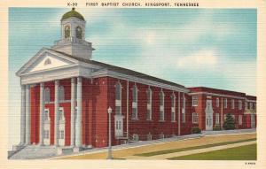 KINGSPORT, TN  Tennessee      FIRST BAPTIST CHURCH      c1940's Linen Postcard
