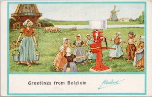 Greetings from Belgium Woman Carrying Milk Melotte Cream Separator Postcard G48