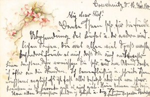 A092 Greetings 1900 Cherry Blossom Pink Flowers branch vintage postcard