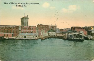 Postcard Virginia Norfolk View of Harbor Ferry Entrance Kaufman 1915 23-8773