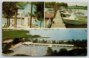 Cropwell Pell City Alabama~Brothers 4 Motel Birdseye~Boat Landing & Marina~1960s