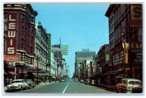 c1960 Busy Day Main St Buildings Memphis Tennessee TN Vintage Unposted Postcard