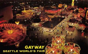 1962 SEATTLE WORLD'S FAIR Night on the Gayway Amusement Rides Vintage Postcard
