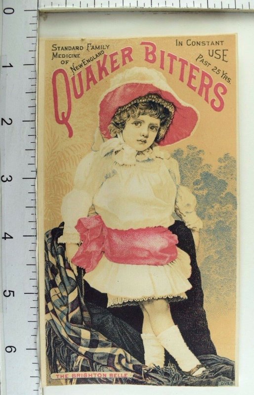 1880's New England Quaker Bitters Quack Medicine Cherub Victorian Trade Card P55