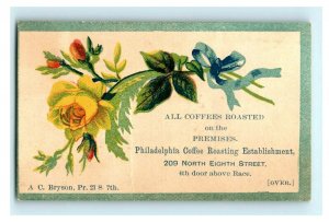 1880s-90s Finley Acker & Co. Coffee Chocolate Tea Pricing Card Yellow Rose P220