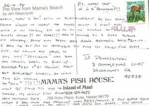 Mammas Fish House Maui Hawaii Kuau Poho Place Beach Ocean  Postcard  # 7540