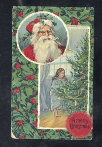MERRY CHRISTMAS SANTA CLAUS WITH RED ROBE TGIRL FRANKLIN INDIANA POSTCARD