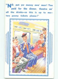 Pre-Linen Comic signed COLLECTING TICKETS ON THE TRAIN AB9606