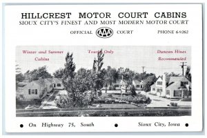 c1910's Hillcrest Motor Court Cabins Sioux City Iowa IA Antique Postcard