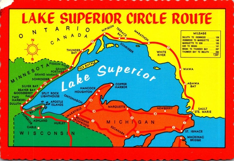 Map Of Lake Superior Circle Route 1047 Miles Along Shores Of Lake Superior