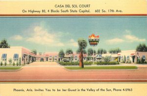 1940s Phoenix Arizona Casa Del Sol Court occupation MWM linen Postcard 26-217