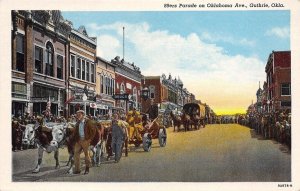 Guthrie~Oklahoma Avenue~89ers Parade Covered Wagon~Douglass Grocery~Drugs~1939