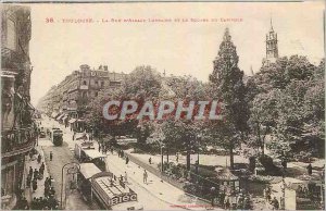 Old Postcard Toulouse Rue Alsace Lorraine and the Square of the Capitol Tramw...