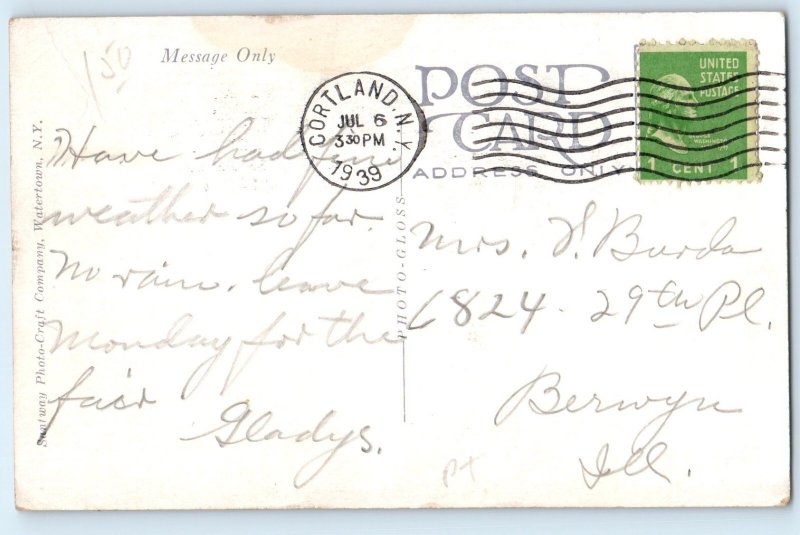 1939 Cortland New York NY Vintage Postcard St Mary Catholic Church Building Road