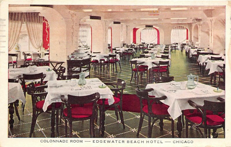 Chicago Illinois 1940 Postcard Colonnade Room Edgewater Beach Hotel