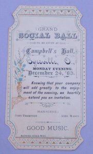 1883 Social Ball Dance Program Campbell's Hall Byesville OH Christmas Eve Card