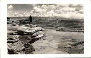 RPPC Dead Horse Point Onlooker, Colorado River canyon Postcard, Harry Reed