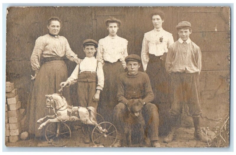 Family Horse Tricycle Albrighton England United Kingdom UK RPPC Photo Postcard