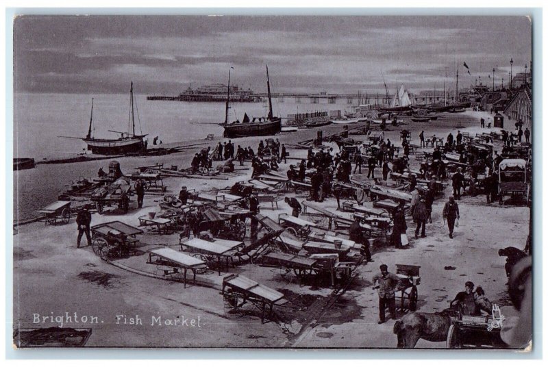 c1910 Fish Market Brighton Sussex England Silverette Tuck Art Postcard