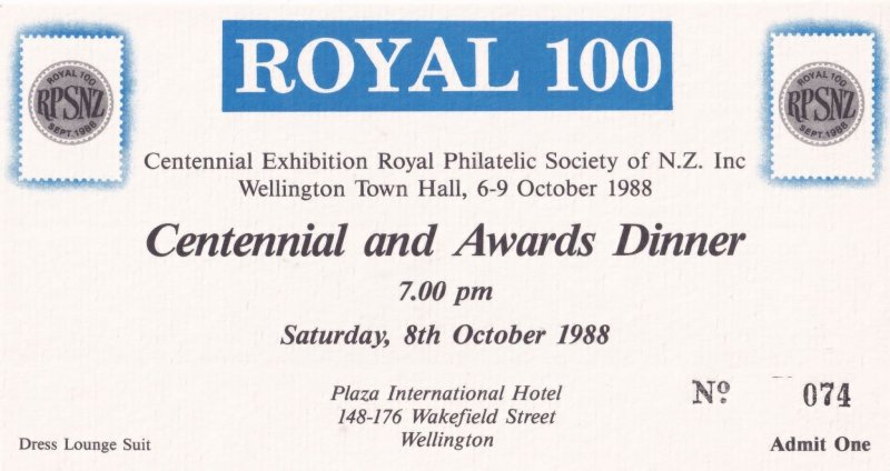 New Zealand Philatelic Society Chairman Wellington Awards Dinner Private Invi...