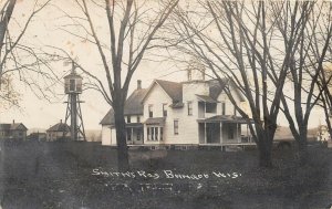 Bangor Wisconsin c1910 RPPC Real Photo Postcard Smith's Residence Windmill
