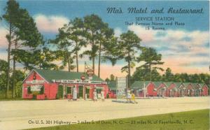 Fayetteville North Carolina Ma's Motel Restaurant 1954 Postcard linen 3150
