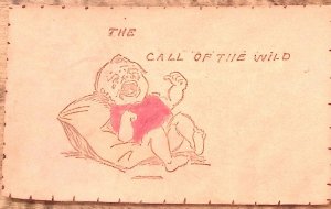 c1905 BABY SCREAMING-THE CALL OF THE WILD HUMOROUS LEATHER POSTCARD P2540