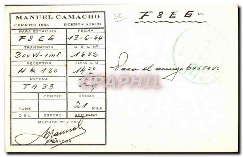 Postcard Old Manuel Camacho Telegraphie LU9ABI Argentina Buenos Aires