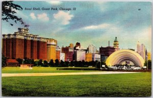 Chicago IL-Illinois, Band Shell, Grant Park, Grounds & Skyline, Vintage Postcard