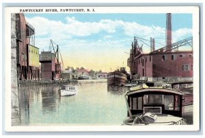 c1920's Pawtucket River Harbor Ships Boat Pawtucket Rhode Island RI Postcard 