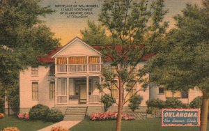 Birthplace O Will Rogers 12 Miles Northwest CLAREMORE Oklahoma Vintage Postcard