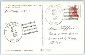 1984 Lucas, IA Post Office Cancel Postcard Town USPO Postal History A268