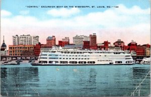 Postcard MO St. Louis - Admiral Excursion Boat on the Mississippi