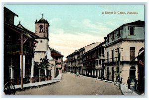 c1910 A Street in Colon Panama Horse Carriage Unposted Antique Postcard