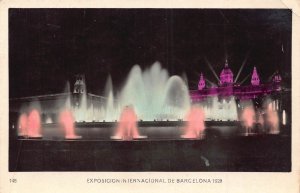 Spain Exposicion Internacional de Barcelona Fountain Night RPPC postcard B909
