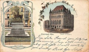 HARRISON STATUE & CHAMBER OF COMMERCE CINCINNATI OHIO POSTCARD 1907