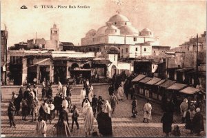 Tunisia Tunis Place Bab Souïka Vintage Postcard C177