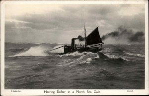 Herring Drifter Fishing Boat North Sea Storm Vintage Jenkins Real Photo PC