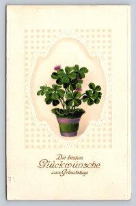 c1911 Purple Flowering Plant Best Birthday Wishes Embossed ANTIQUE Postcard 1078