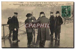 Paris Old Postcard Floods 1910 Engineers of the service of the Arts Bridge Na...