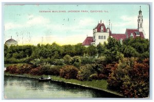 1909 German Building Jackson Park Docking Boat Pond Chicago Illinois IL Postcard 